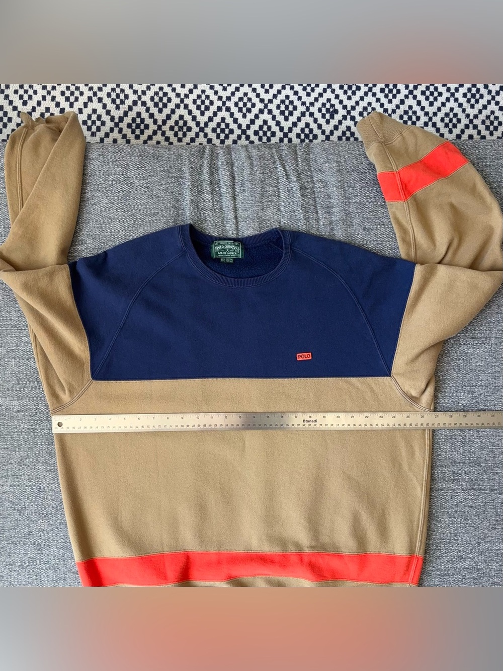 Vintage Polo Country Ralph Lauren Orange Line Crew Neck Sweatshirt Rare 90s - Picture 10 of 11